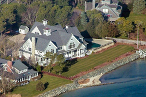 large waterfront home aerial view